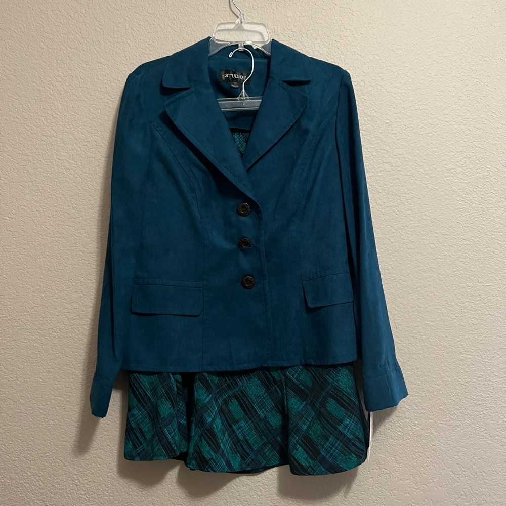 Teal Two Piece Set blazer and skirt